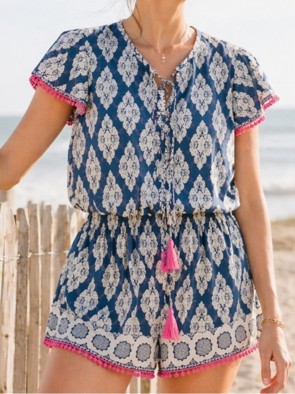 Like New Matilda Jane Brilliant Daydream On The Fringe Shorts Romper Size Small